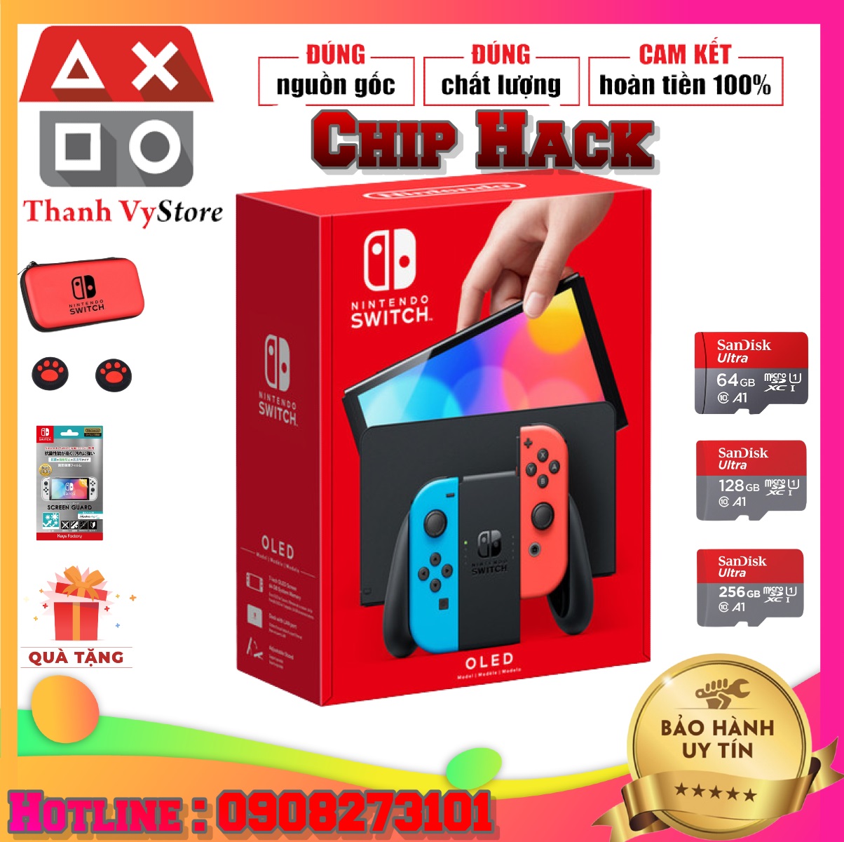 Nintendo Switch OLED Neon Joy‑Con Hack + 64GB